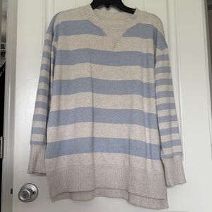 Maurices Blue and Cream Striped Crewneck Sweater Large